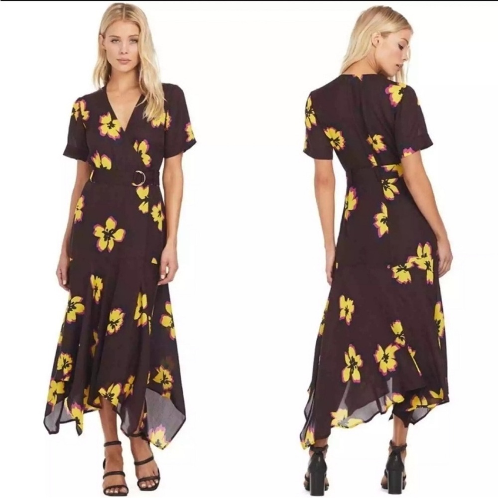 A.L.C. Claire Floral Print Midi Wrap 100% Silk Dress Size 4